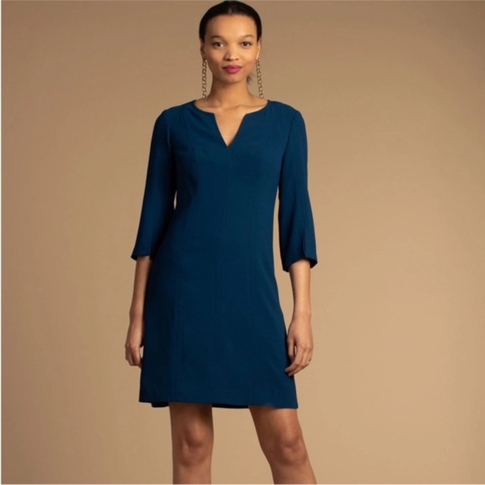 Women's Blue Slit Sleeves V-neckline Sample Trina Turk Dress M Size NWOT